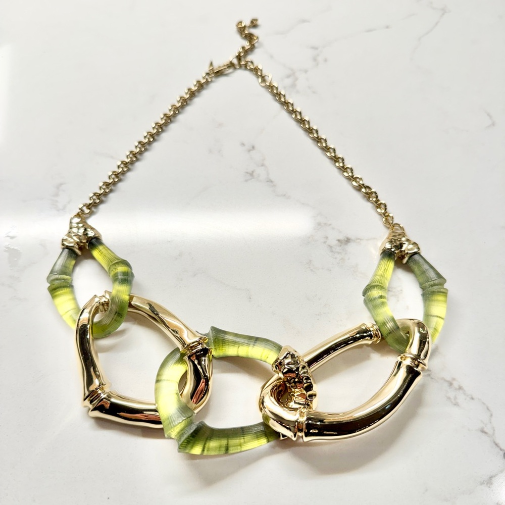 Alexis Bittar Gold and Green Bamboo Link Necklace